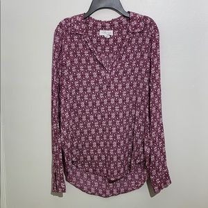 Patterned Long Sleeve V Neck Blouse